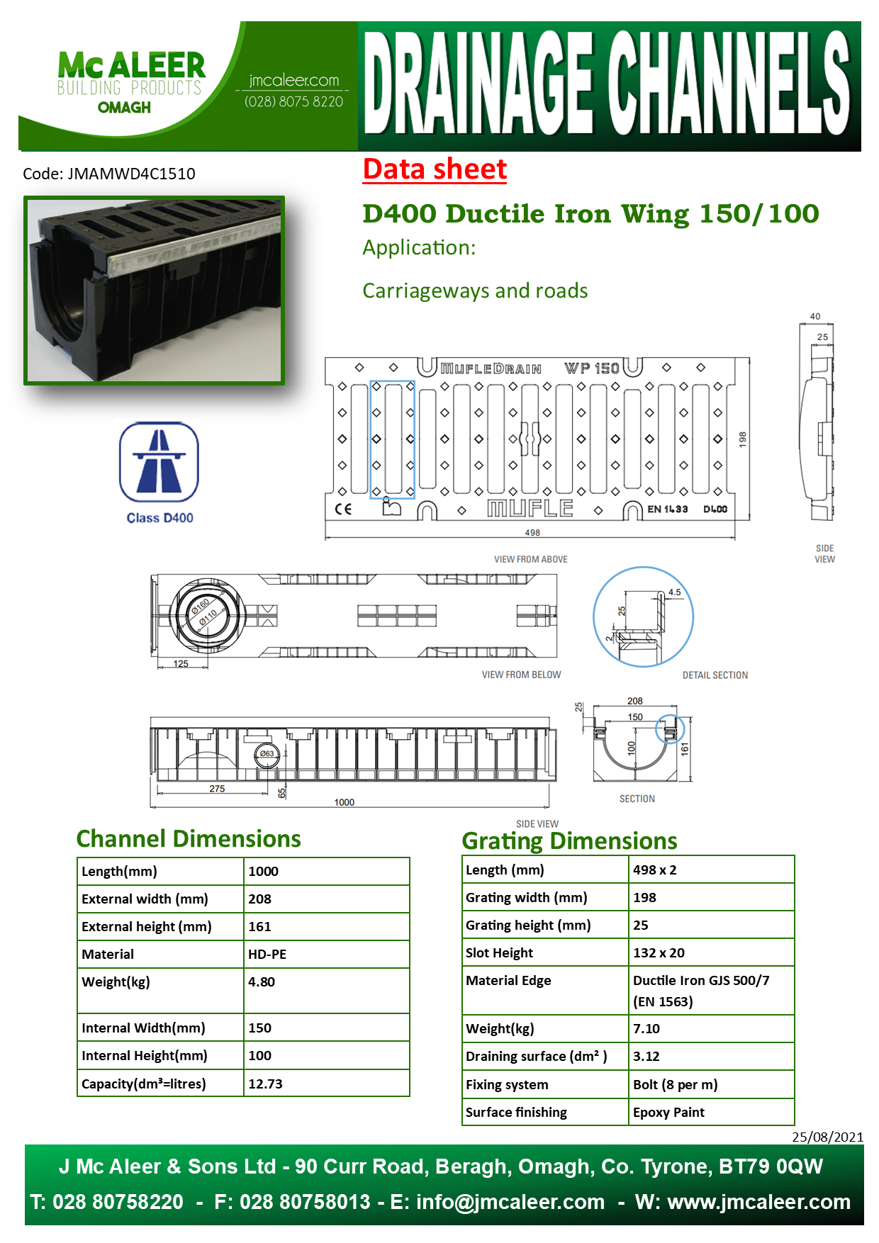 150 100 d400 ductile iron wing